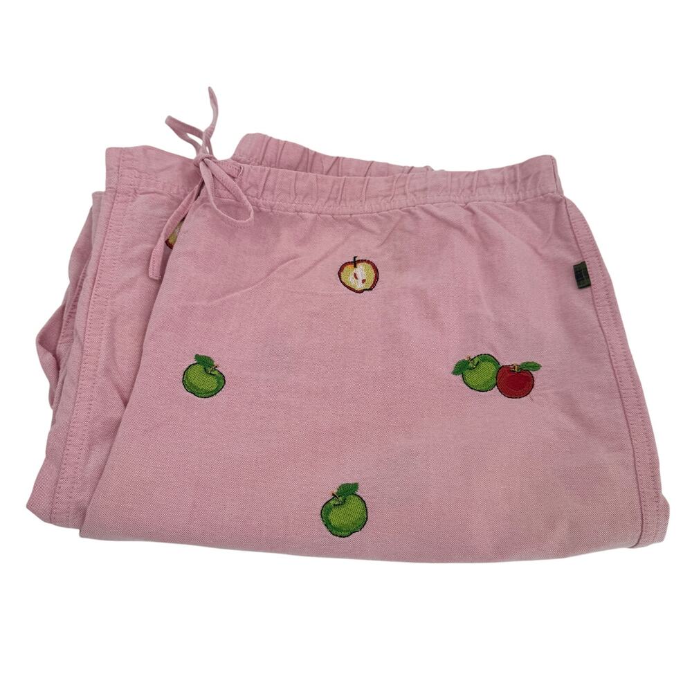 Orvis Pajama Pants Womens XL Pink Embroidered Apples Cotton Loungewear Vintage
